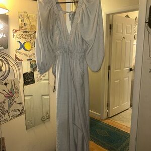Topshop Light Gray Maxi Dress with Puff Sleeves